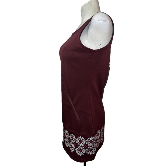 Athleta Burgundy Sleeveless Dress Geometric Print Zipper Pockets Women's Size S - Picture 5 of 10